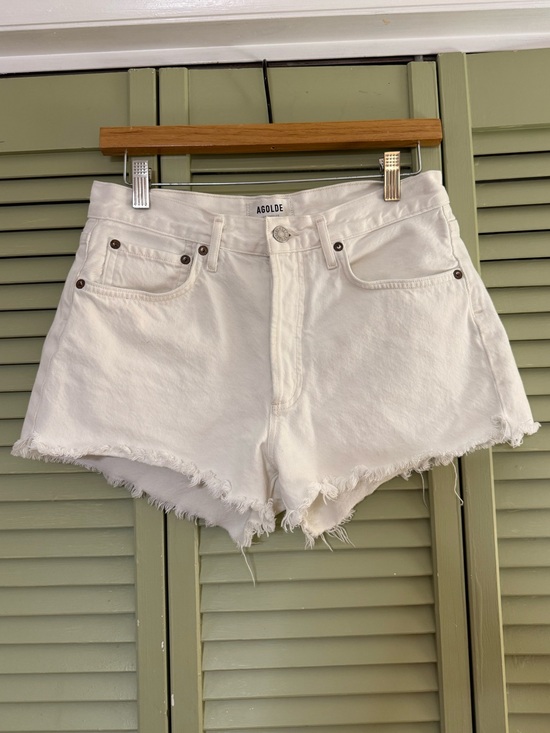 Agolde Pants - Agolde Parker White Frayed Hem Denim Shorts